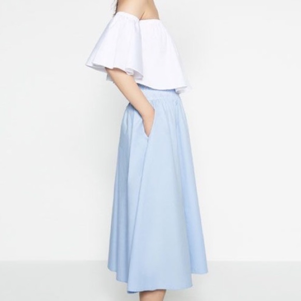 Zara Midi Blue Poplin Skirt